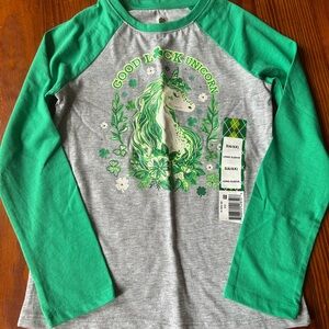 St Patrick’s Day Girls Good Luck Unicorn Long Sleeve Shirt Small 6/6X NEW